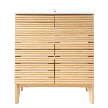 Calandre Thin Linear Slat Modern Farmhouse 2-Shelf Bath Vanity Cabinet Only (Sink Basin not Included)